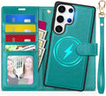 TUCCH Case Wallet for Galaxy S25 Ultra, Detachable [Wireless Charging] RFID Blocking 4 Card Holder, Wrist Strap Removable Stand PU Leather Flip Shockproof Phone Cover for Galaxy S25 Ultra 6.9", Cyan