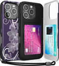 TORU CX Slim for iPhone 16 Pro Case Wallet | Protective Shockproof Heavy Duty Cover with Hidden Card Holder & Card Slot | Mirror & Wrist Strap Included - Flowers