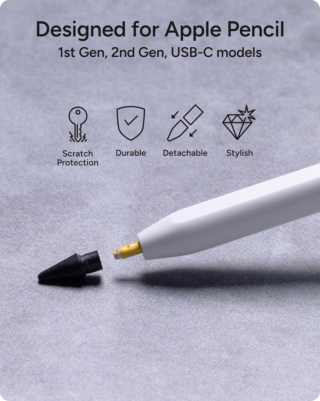 ZAGG Replacement Tips for Apple Pencil 1st Gen, 2nd Gen, & USB-C - Pack of 4, Smooth Writing, Perfect Friction, Black