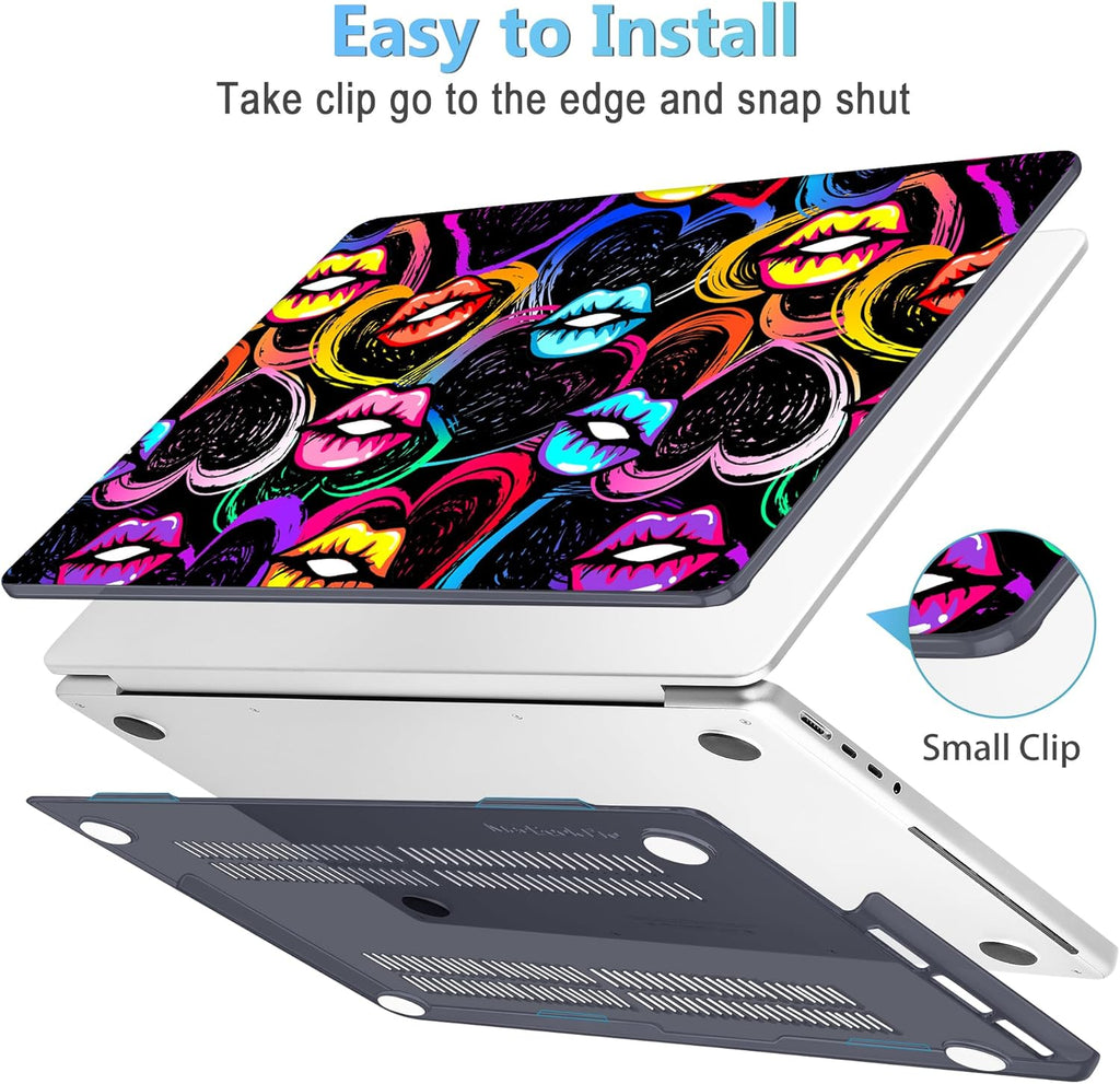 Mektron Case for 2025 MacBook Pro 16" M4 A3403 A3186 M3 A2991 M2 A2780 M1 A2485 (2021/2023/2024) Pro/Max with Touch ID, Hard Shell Plastic Laptop Cover Keyboard Cover Screen Protector, Colorful Lips