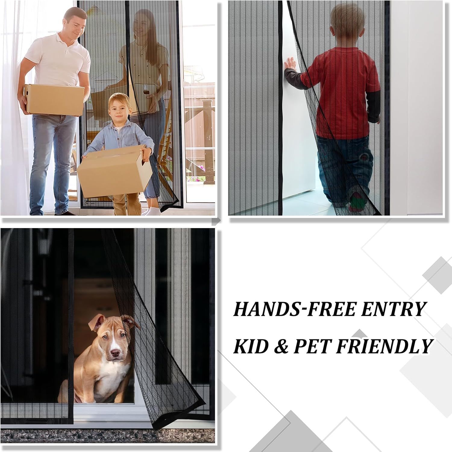 Magnetic Screen Door - Self Sealing, Heavy Duty, Hands Free Mesh Partition Keeps Bugs Out Let Breeze in- Pet and Kid Friendly - Keep Open Feature (Black, Fit Door Size 32 x 80 Inch)