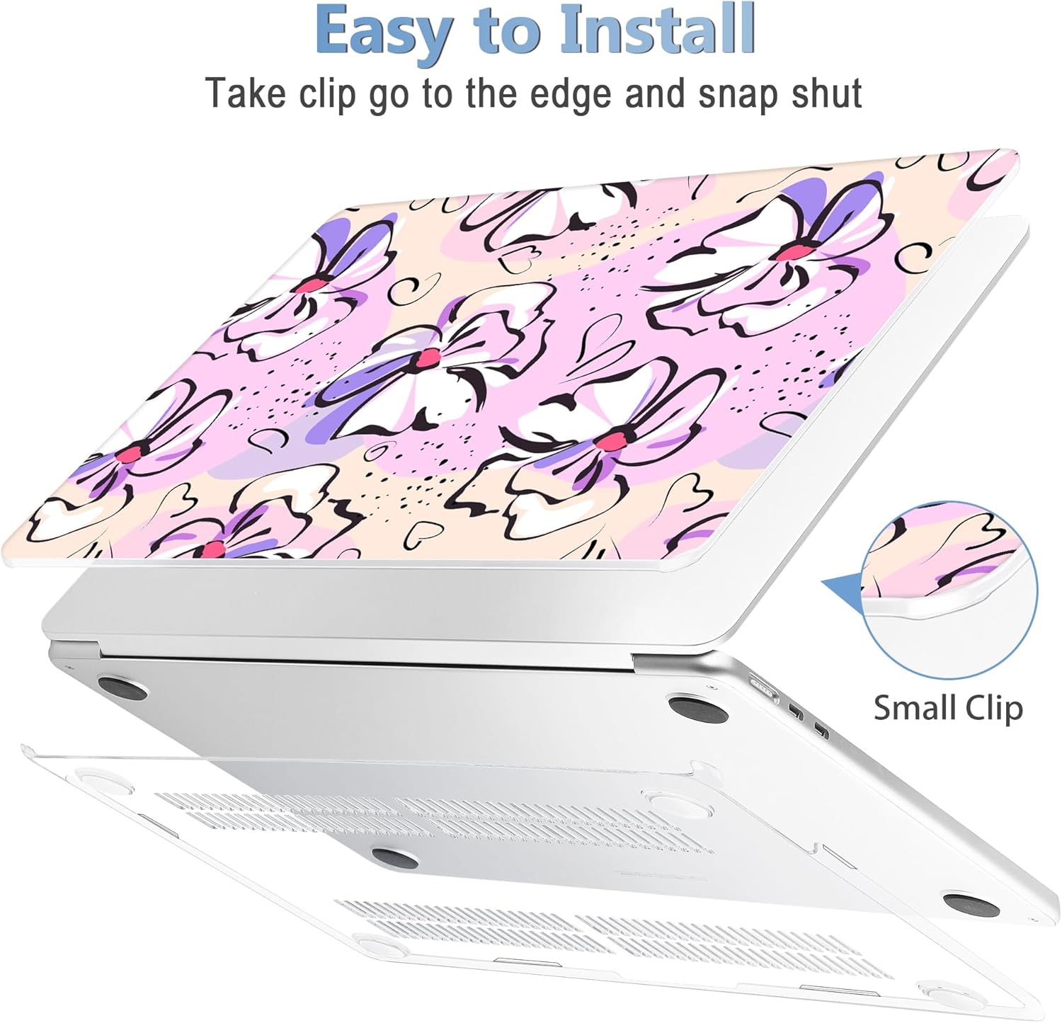 Mektron for 2025 MacBook Air 15 inch M4 Case A3241/ 2024 M3 A3114/ 2023 A2941 M2 Hard Printed Case with 15.3 Liquid Retina Display Touch ID, Plastic Hard Cover & Keyboard Skin- Pink Flowers