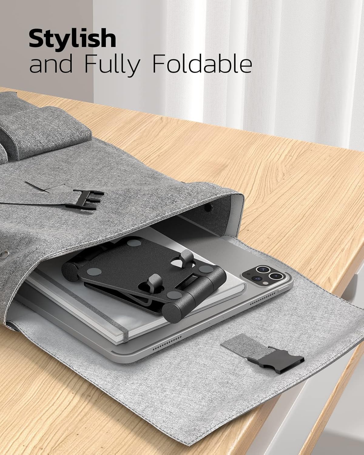 Nulaxy 2 Pack Dual Folding Cell Phone Stand, Fully Adjustable Foldable Desktop Phone Holder Cradle Dock Compatible with iPhone 17 16 15 14 13 12 Pro Max Xs Xr X 8, All Phones, Black
