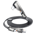 4-in-1 Long USB C Cable 10FT Compatible with Lightning Cable 90 Degree Fast Charging Flat Nylon Braided for iPhone/iPad Charger Cord Multi Charge Cord with L/USB C/USB A Ports, Grey