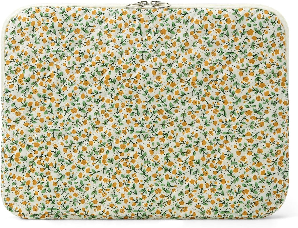Puffy Laptop Sleeve 13-15.6 Inch Cute Quilted Laptop Protective Case Padded Floral Computer Sleeve for MacBook (B-Yellow, 11 Inch)