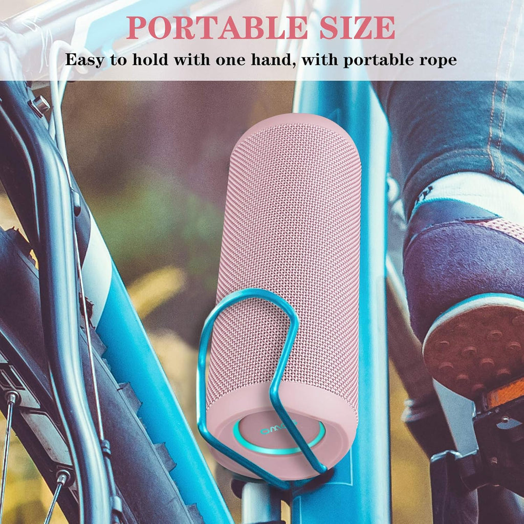 SOWO Outdoor Wireless Portable Bluetooth Speaker, IPX7 Waterproof Speaker, 25W Loud Sound, Bassboom Technology, TWS Pairing, 16H Playtime with Lights - Pink