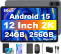 Tablet 12 inch Android 15 Tablets, 24GB（8+16）RAM+256 Storage(Expand to 1TB), Android Tablet with Keyboard, Octa-Core, 2K 2000x1200 Display, 16MP Dual Camera, 8000mAh, 5G WiFi,GPS,Bluetooth 5.0（Black）