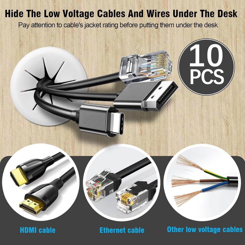 2" White Desk Grommet, JTemgle Flexible Cable Grommet Rubber Cable Hole Cover Wire Organizer Caps Desktop Cord Management for Home Office TV Stands Tabletops, 10 Pieces