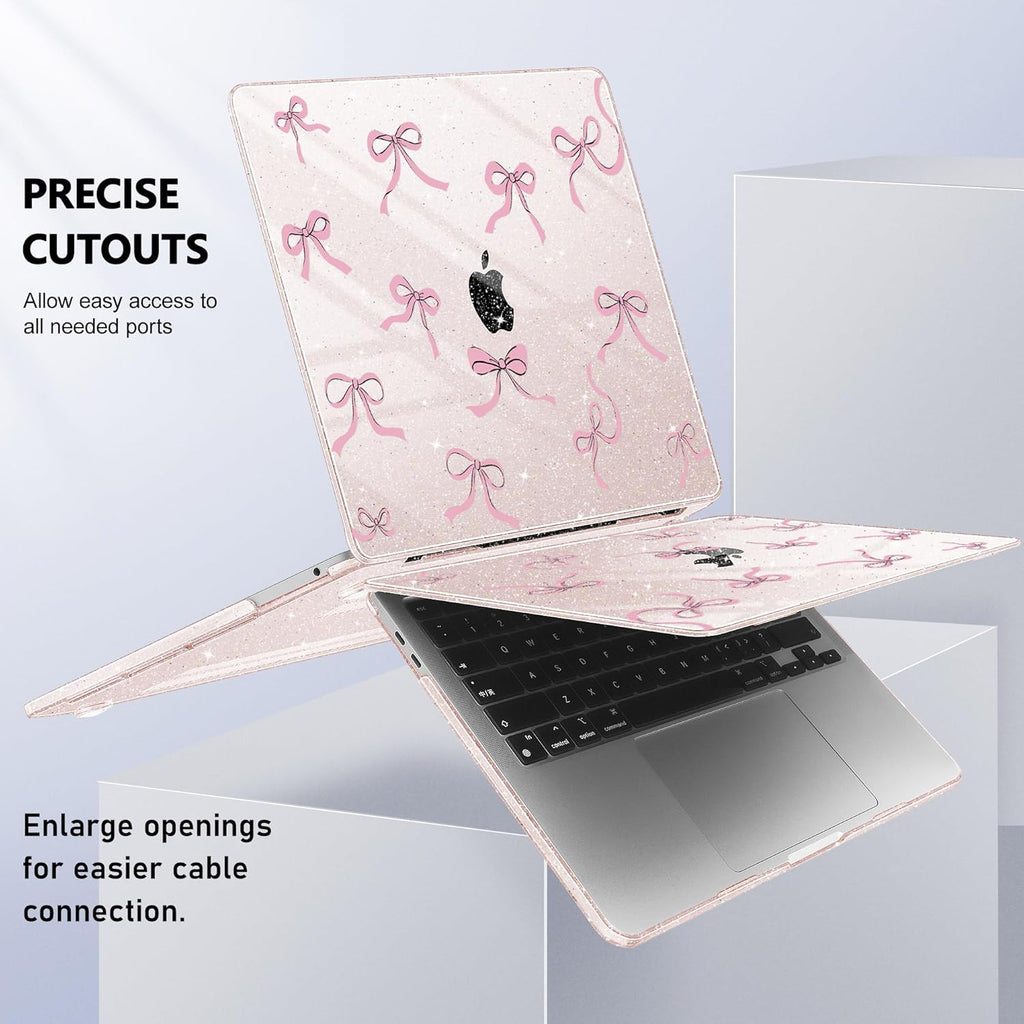 May Chen Case for MacBook Pro 13 inch M2 2023,2022,2021,2020 A2338 M1 A2251 A2289, Plastic Hard Shell Case for MacBook Pro 13" with Touch Bar Fits Touch ID, Sakura Pink Glitter Bow