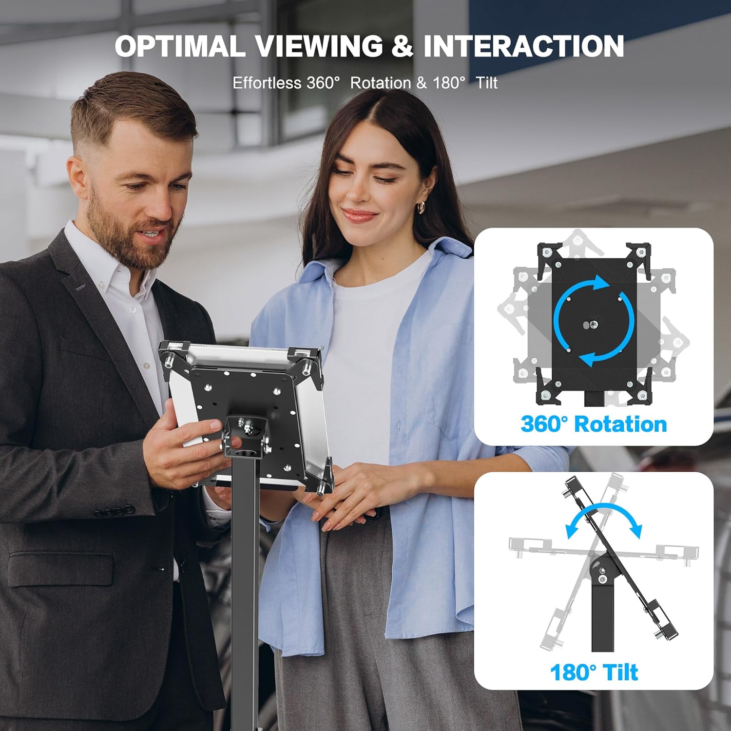 AboveTEK Security iPad Kiosk Floor Stand, Anti-Theft POS Tablet Stands for Retail Business, Height Adjustable Tablet Floor Stand, 360° Swivel Universal Locking Holder Fits 9.7"-13" iPads/iPad Pro/Air