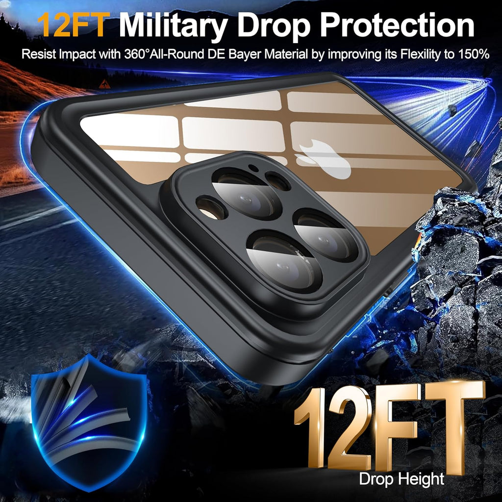 for iPhone 16 Pro Case Waterproof, Built-in Privacy Screen & HD Screen Double Front Frame [IP68 Underwater] Shockproof Dustproof Full Body Protection iPhone 16 Pro Phone Case Black