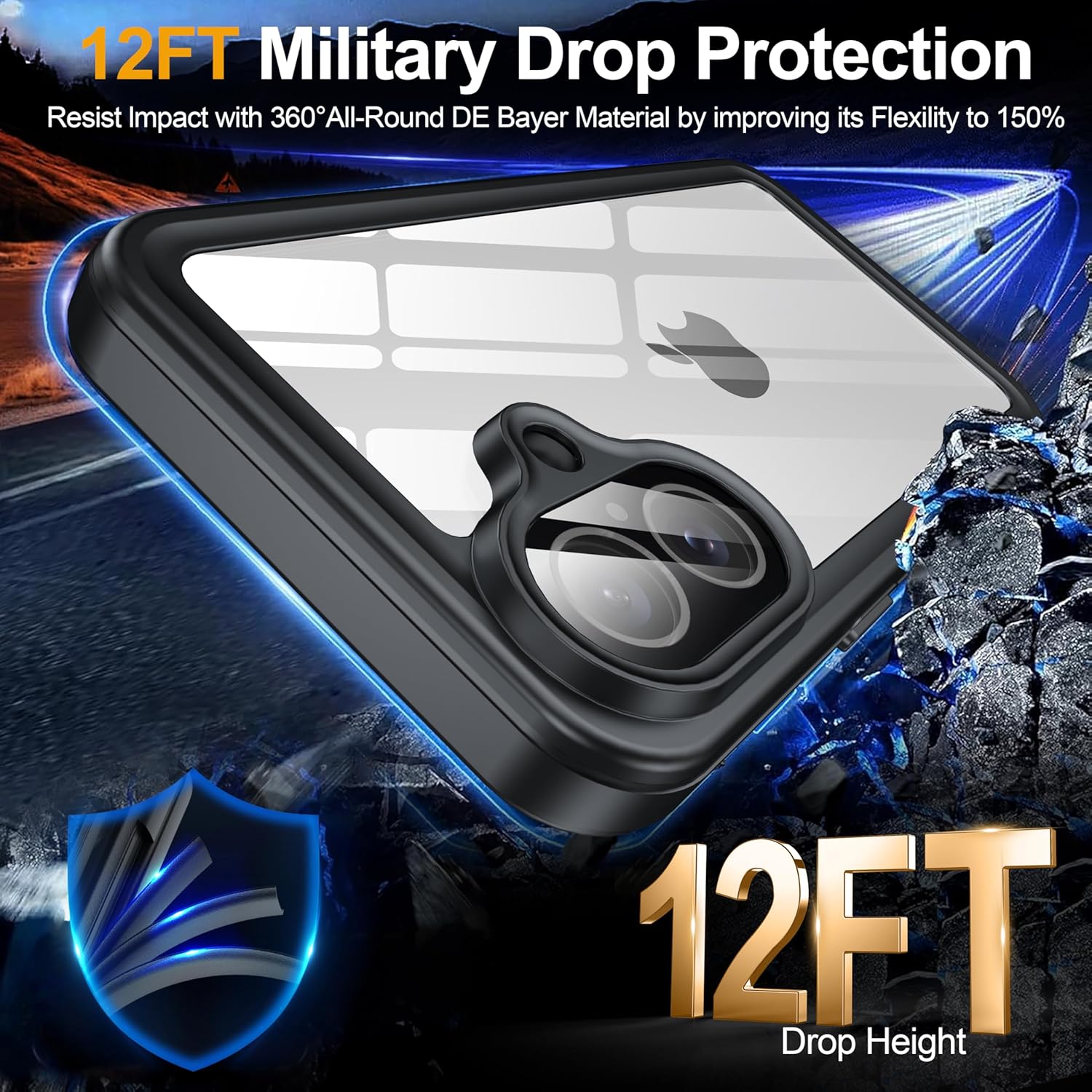 for iPhone 16 Case Waterproof, Built-in Privacy Screen & HD Screen Double Front Frame [IP68 Underwater] Shockproof Dustproof Full Body Protection iPhone 16 Phone Case Blue