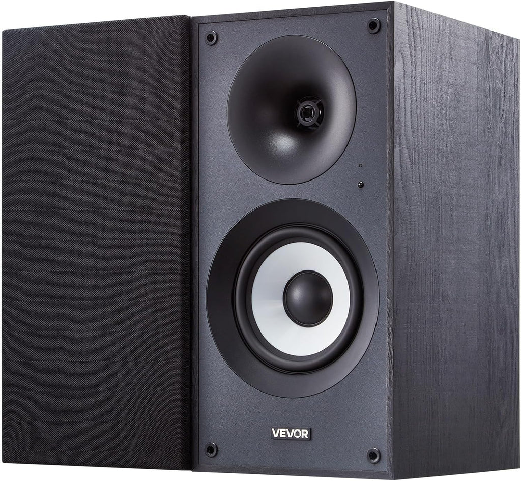 VEVOR Powered Bookshelf Speakers, 25W x 2, Active Studio Monitor Speaker with 5.5 Inch Woofer, Bluetooth/RCA/Coaxial/Optical/USB/Subwoofer Connection, Wooden Enclosure, for Record Player Turntable PC