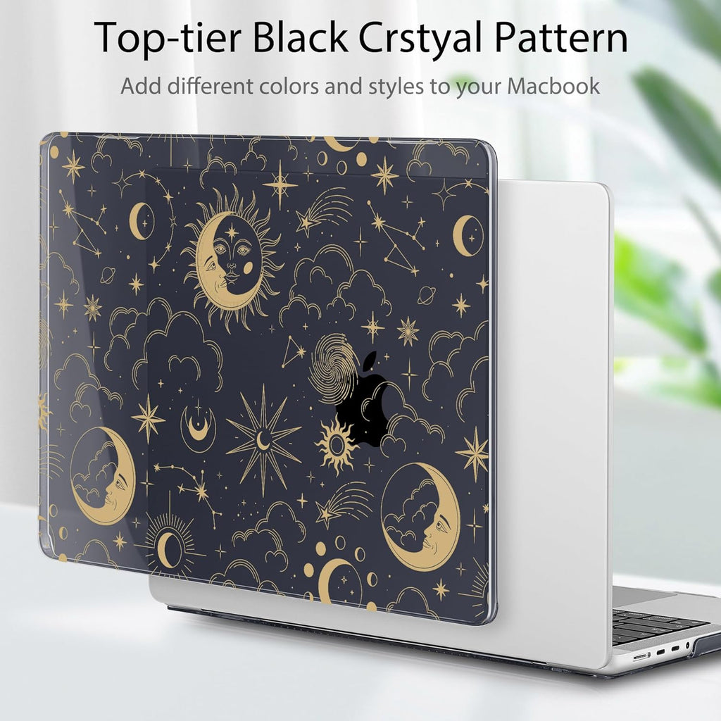 Tuiklol for M4 MacBook Pro 14 Inch Case 2024-2021 Release A3112 A3401 A3185/M3 A2918 A2992/M2 A2779/M1 A2442 Pro/Max Chip,Hard Shell Case with Screen Protector for Touch ID, Moons and Stars