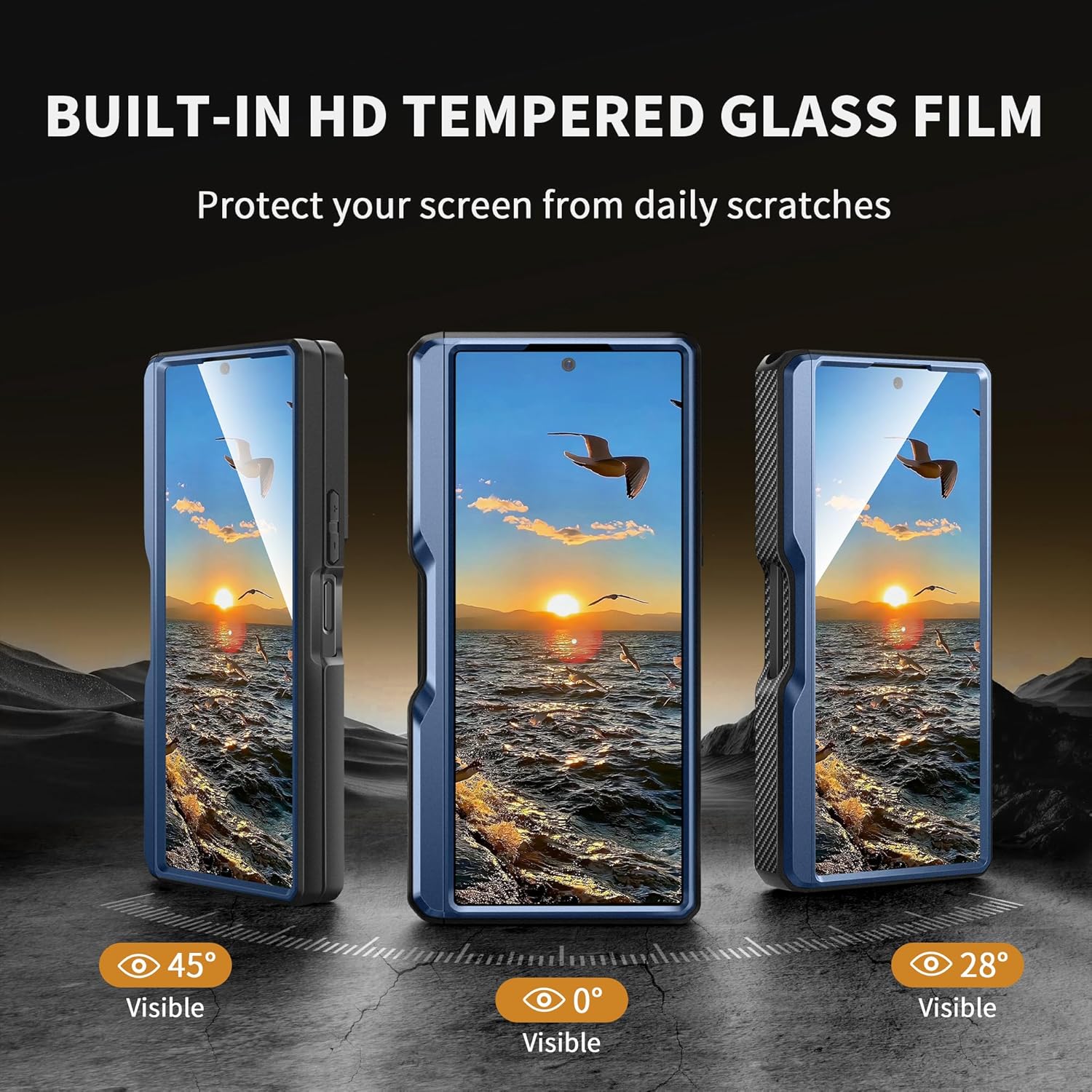 TONGATE for Z Fold 6 Case with Ring Stand, Built-in S Pen Holder & Glass Screen Protector Shockproof Rugged Z6 Phone Case with Slide Camera Cover & Belt Clip for Samsung Galaxy Z Fold 6 2024, Blue