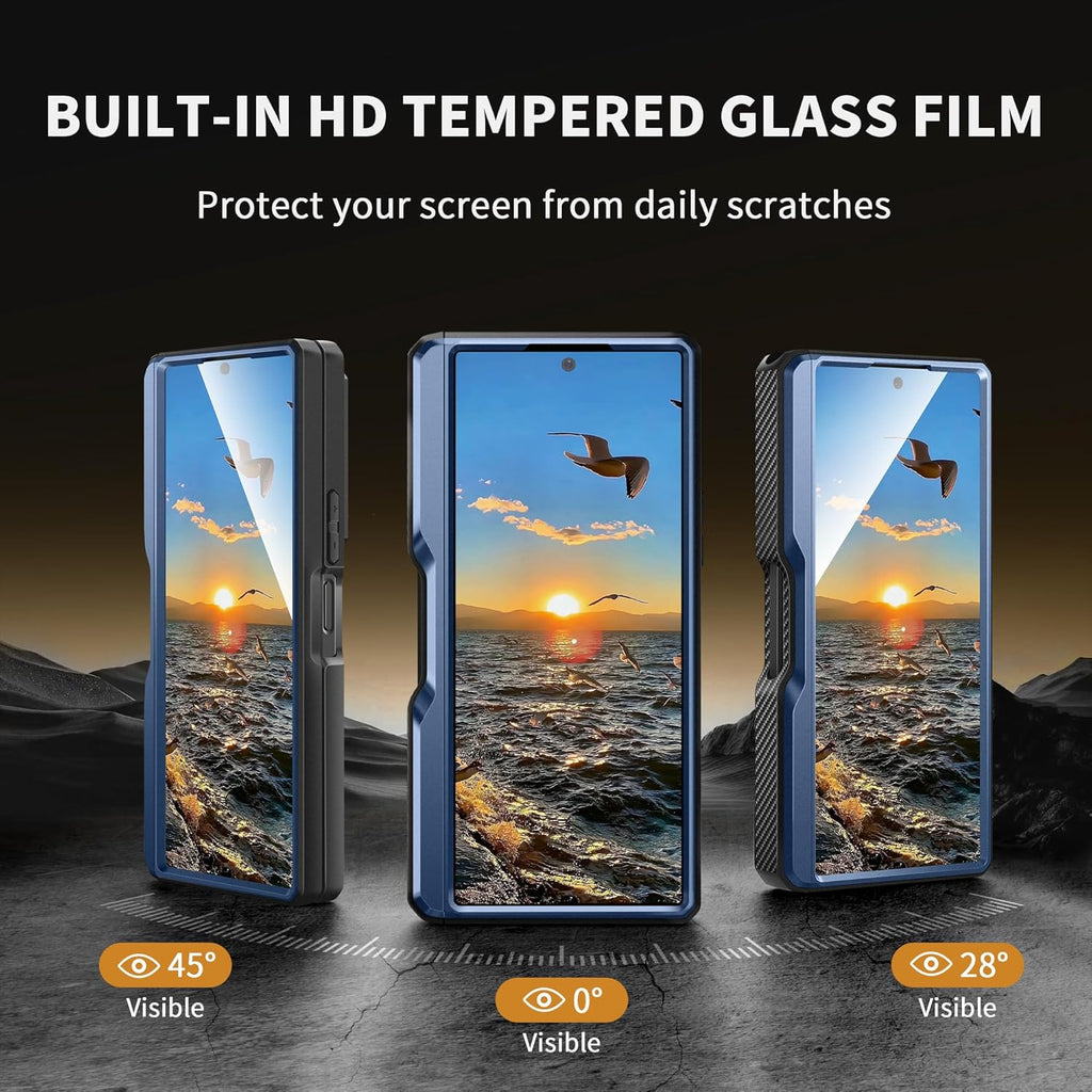 TONGATE for Z Fold 6 Case, [with S Pen Slot & Hinge Protection] [Tempered Glass Screen Protector] Full-Body Military Drop Phone Case for Samsung Galaxy Z Fold 6 with Kickstand & Belt Clip, Blue