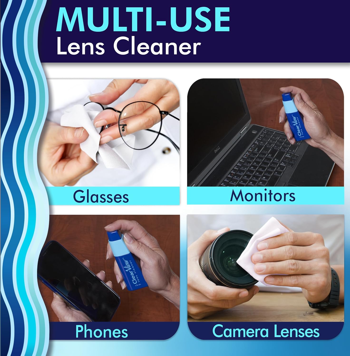 Portable Lens Cleaner Kit (6-Pack) – Travel Size with Premium Cleaning Solution, Refillable Spray + Microfiber Cloth – Safe for All Lenses, Compact, On-the-Go & Bulk Value