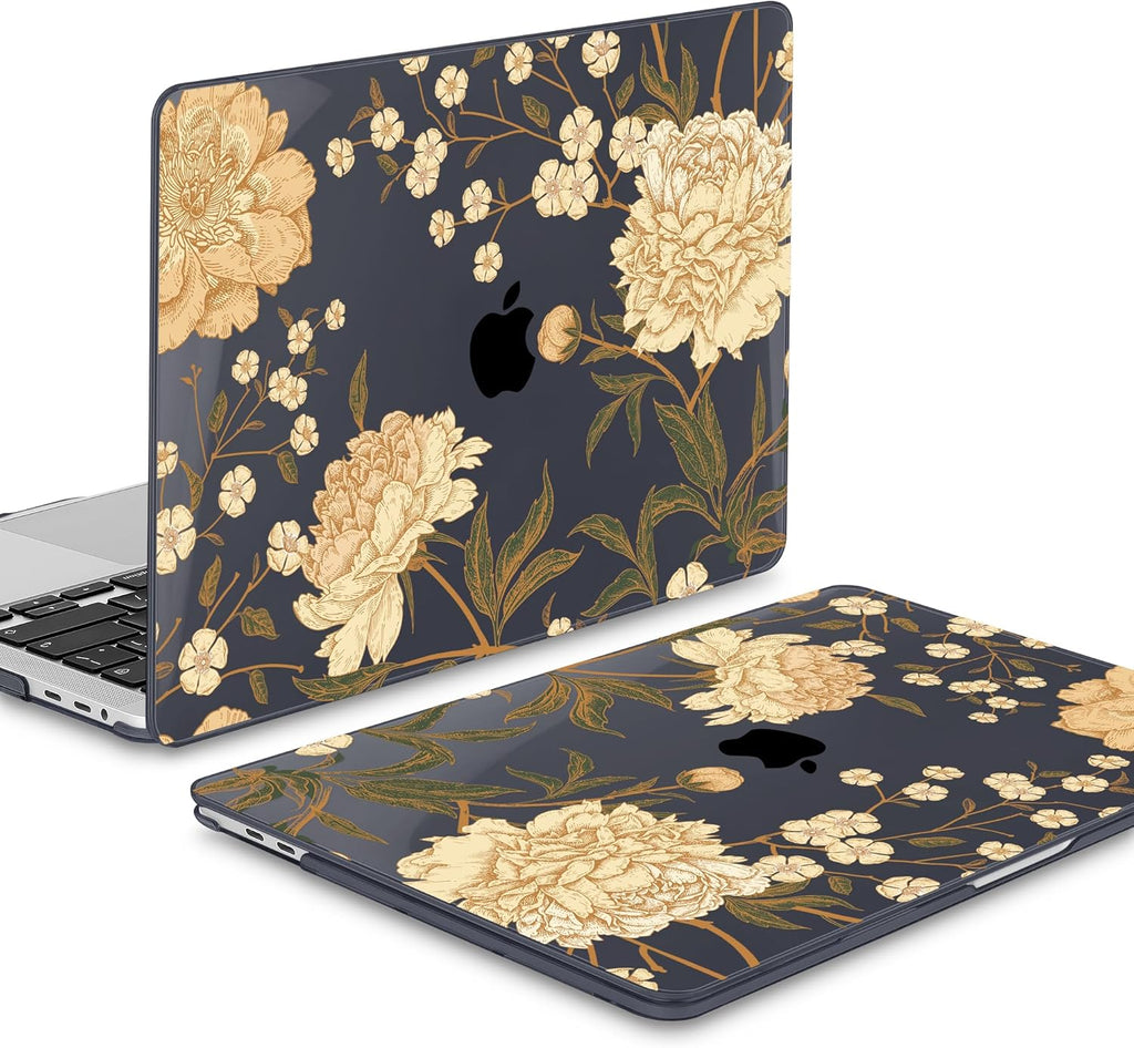 Mektron Case for MacBook Pro 16 Inch A2141 Cover 2019 Release 16" with Liquid Retina Display/Touch ID, Plastic Hard Shell with Keyboard Skin & Screen Protector & Dust Plug, Peony Flowers C186