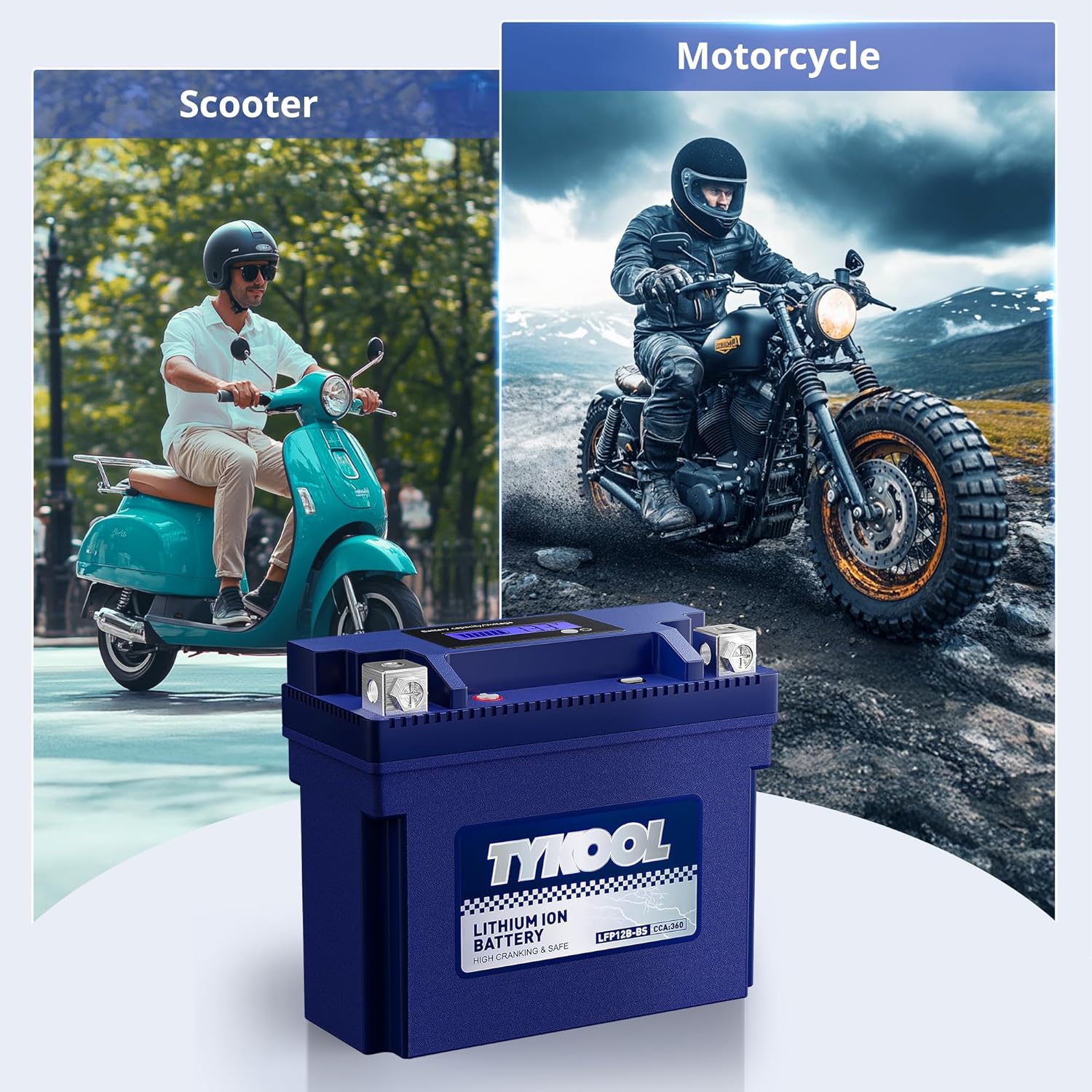 TYKOOL YT12B-BS, 3X Cranking Amps,Lithium LiFePO4 Motorcycle Battery, 12V 6Ah, 360CCA,Powersports Battery, Compatible for Ducati,Kawasaki 1000cc,Triumph 865cc,Yamaha 600cc,1000cc,Piaggio Vespa Scooter