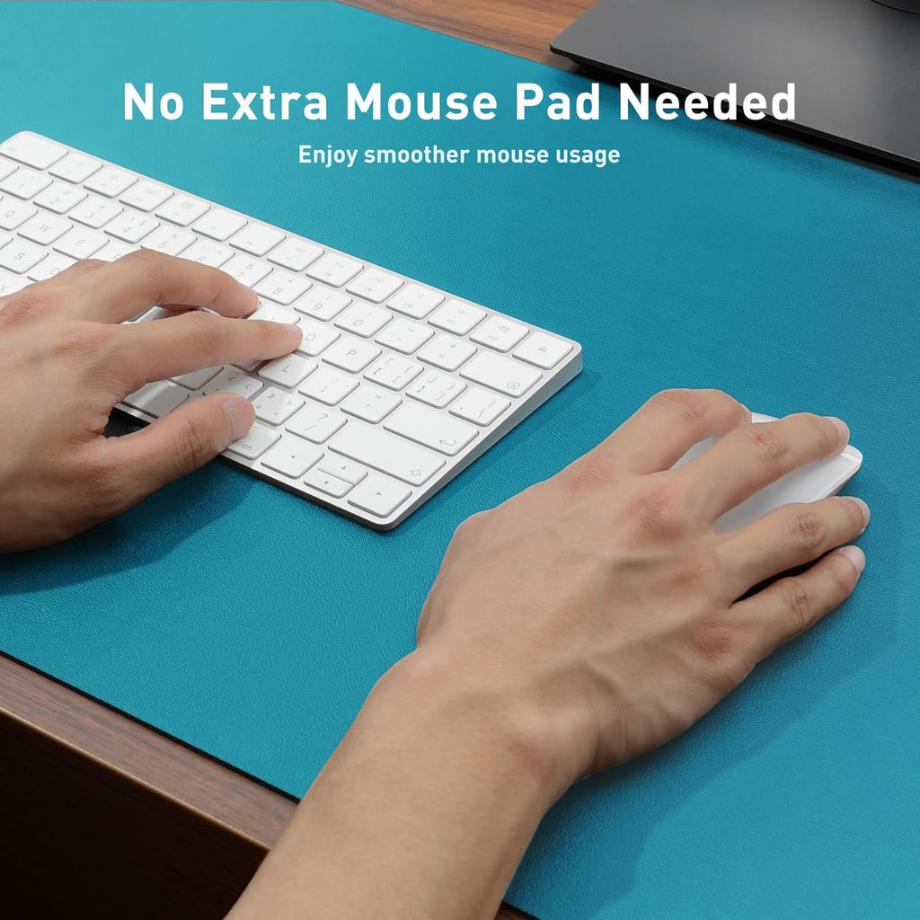 Aothia Leather Desk Pad Protector, Office Desk Mat, Large Mouse Pad, Non-Slip PU Leather Desk Blotter, Laptop Desk Pad, Waterproof Desk Writing Pad for Office and Home (48"x17", Turquoise)