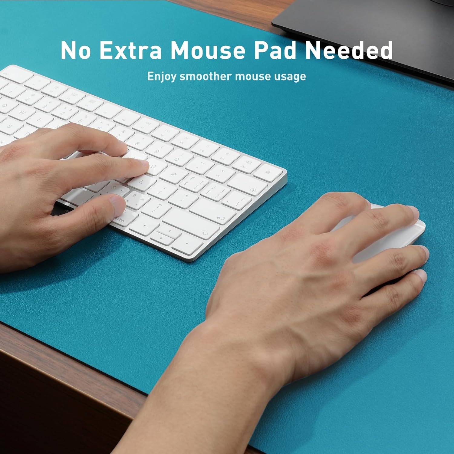 Aothia Leather Desk Pad Protector, Office Desk Mat, Large Mouse Pad, Non-Slip PU Leather Desk Blotter, Laptop Desk Pad, Waterproof Desk Writing Pad for Office and Home (48"x17", Turquoise)