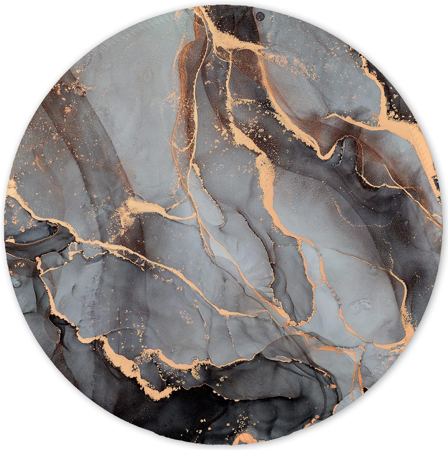 ITNRSIIET Round Mouse Pad with Stitched Edge Premium-Textured Waterproof Non-Slip Rubber Base Desktop Protection Mat Diameter 8.7 inches, Black Grey Marble