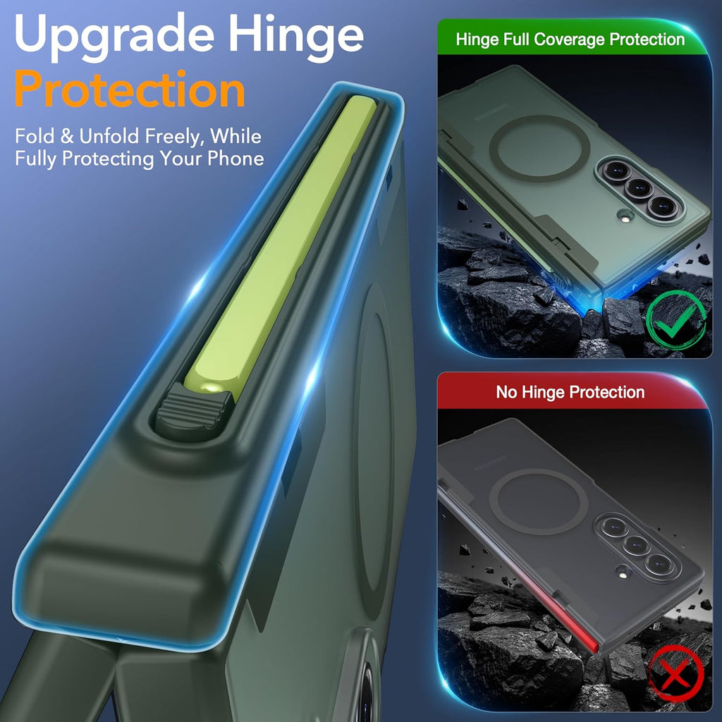 Oneagle Magnetic for Samsung Galaxy Z Fold 7 Case Built in Screen Protector Translucent [Fit for MagSafe] [S Pen Holder Slot] [Hinge Protection] MIL-Grade Shockproof Matte Case for Galaxy Z Fold 7