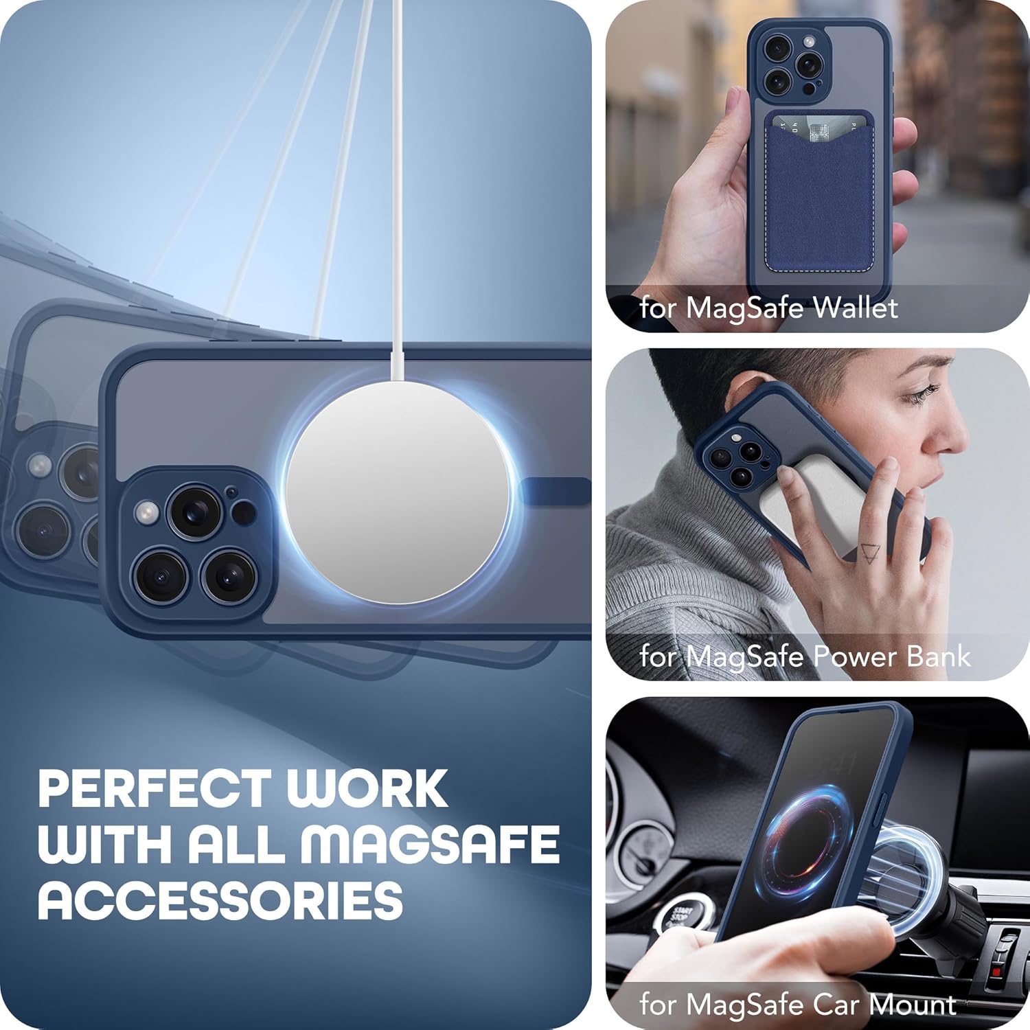 Magnetic for iPhone 15 Pro Case, Compatible with MagSafe, Built-in Privacy Screen Protector and Camera Protection, Anti Spy Full Body Dustproof Shockproof Hard Phone Case 6.1", Dark Blue