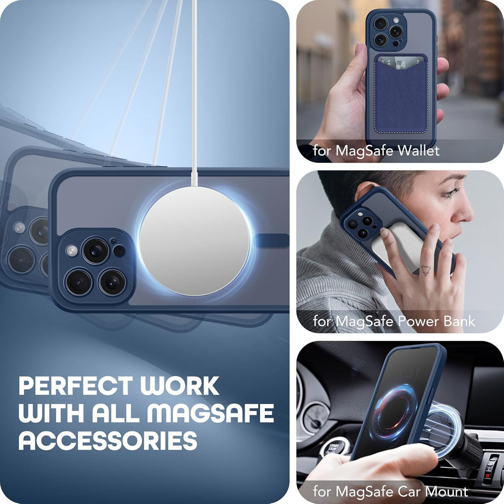 Magnetic for iPhone 15 Pro Max Case, Compatible with MagSafe, Built-in Privacy Screen Protector and Camera Protection, Anti Spy Full Body Dustproof Shockproof Hard Phone Case 6.7", Dark Blue