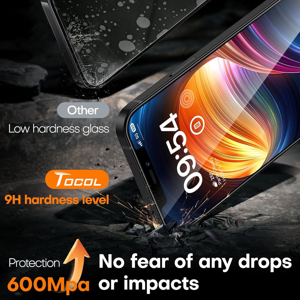 TOCOL for iPhone 12 Screen Protector 9H Hardness Military Grade Shatterproof HD Tempered Glass Full Coverage Easy Installation Case Friendly 2 Pack