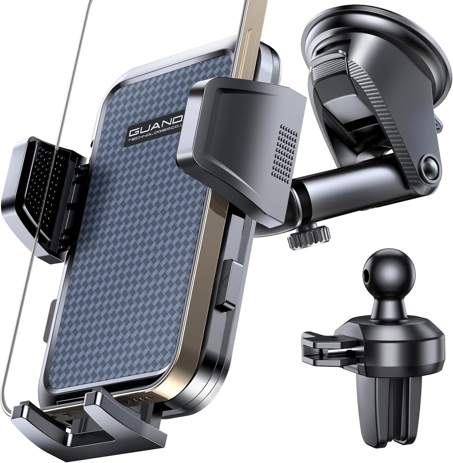 [2025 New] Dashboard Phone Holders for Your Car (+Air Vent Clip) [Military Grade Stable] , Car Cell Phone Holder, Rotatable Suction Cup Car Phone Mount for All Phone (Light Grey)