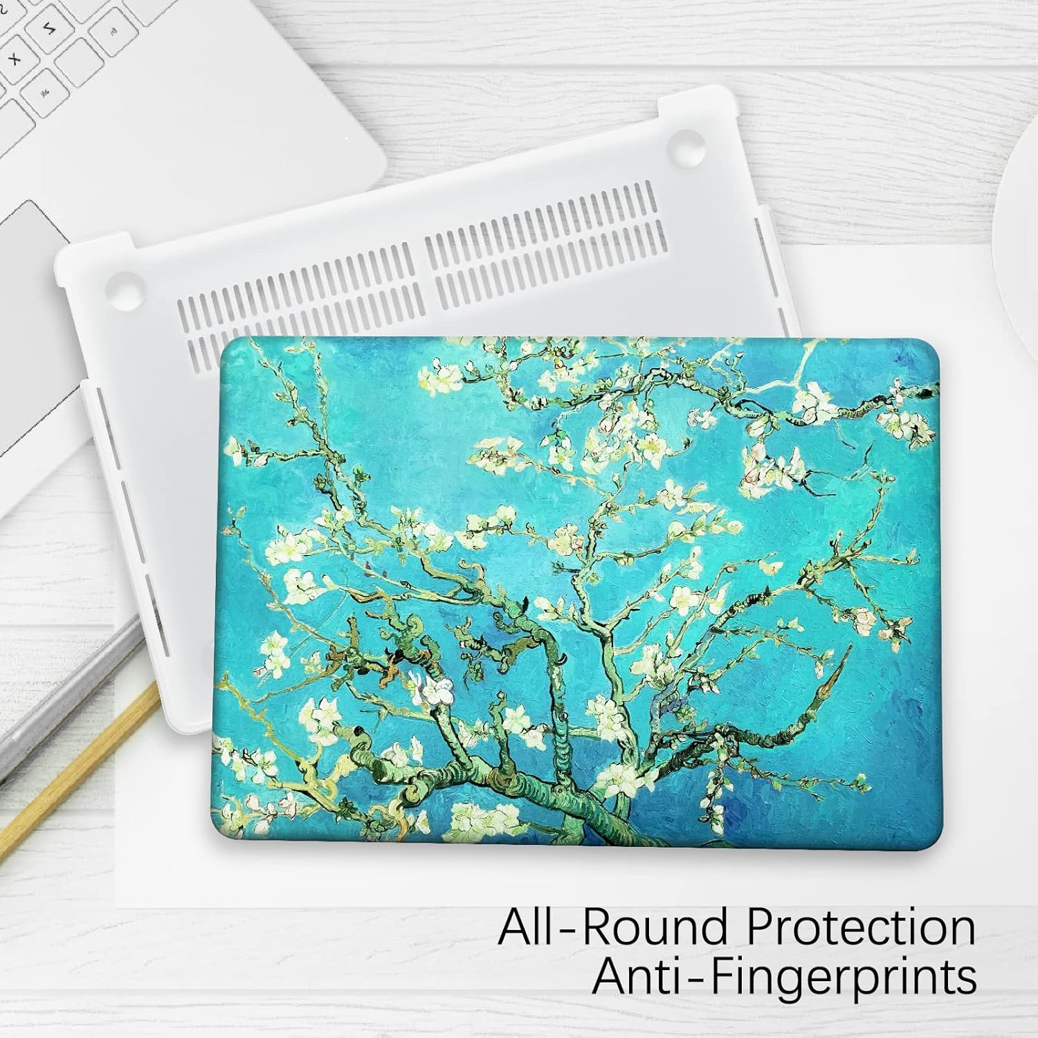 Compatible with MacBook Pro 13 inch Art Case Skin, 2022, 2021, 2020-2016 Release A1706/A1989/A2159 Flower Durable Hard Shell with Keyboard Cover & Screen Protector (Almond Blossom by Van Gogh)