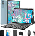 2025 Android 15 Tablet with Keyboard, 24GB+128GB+2TB Expand, 10.1 Inch Octa-Core 2-in-1 Tablets with 5G/2.4G WiFi, 8000mAh, BT5.0, GMS Certified, with Mouse, Case, Stylus, Split Screen(Black)