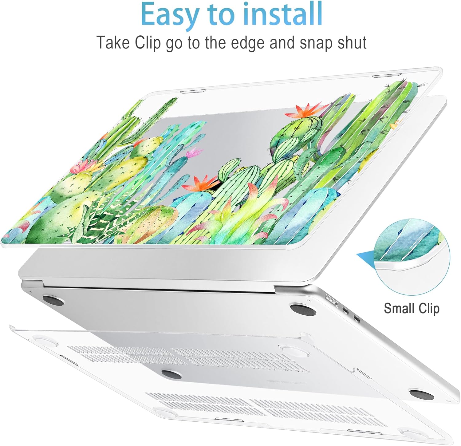 Mektron for 2025 M4 MacBook Air 13.6 Inch A3240 Case Fits 2023 A2681 M2 2024 A3113 M3 Chip with Liquid Retina Display, Printed Plastic Hard Shell Cover for MacBook Air 13.6", Watercolor Cactus