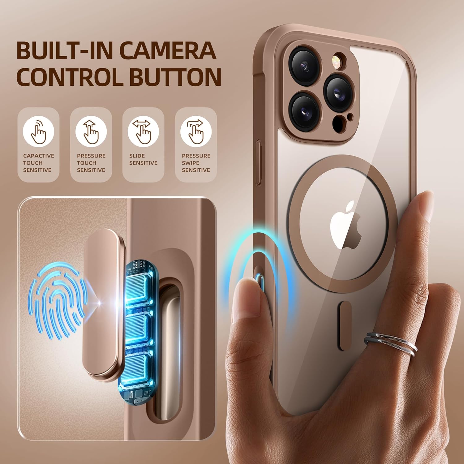BERFY Magnetic for iPhone 16 Pro Max Case,Compatible with MagSafe, Built-in Privacy Screen Protector and Upgraded Camera Protection, Anti-Spy Full Body Shockproof Phone Case for 16 Pro Max 6.9", Brown