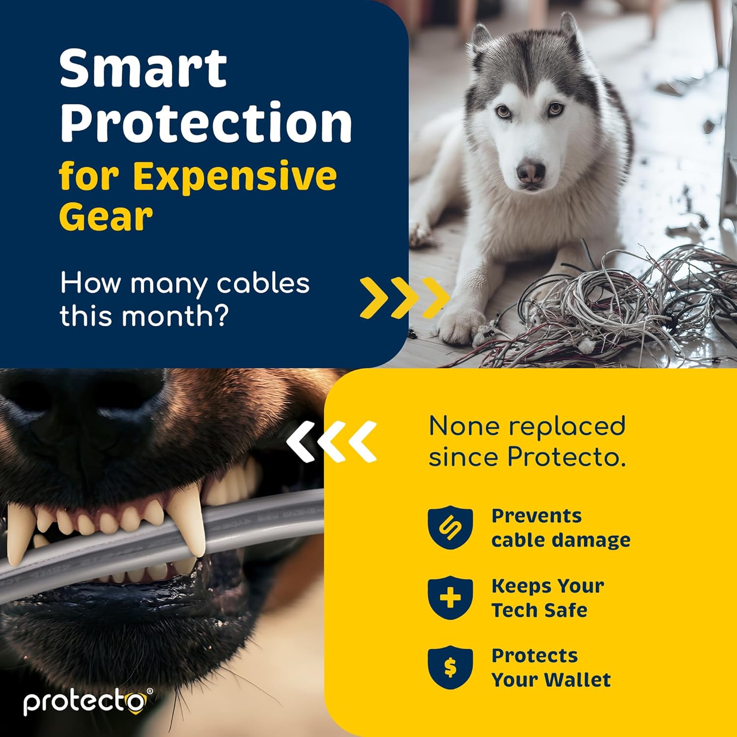 PROTECTO Heavy Duty Cord Protectors from Pets No Chew Solution, 7ft Easy to Use Dog & Cat Cord Protector, Clear & Odorless Critter Cord Covers for Pets, Power Audio & Video Wire Protector Tubing