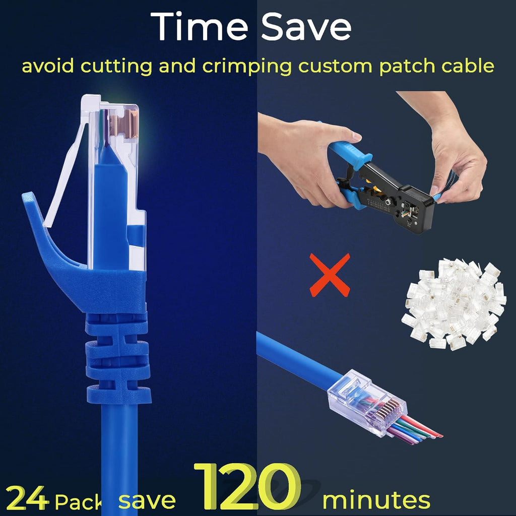 Rapink Patch Cables Cat6 1ft (48 Pack), Ethernet Patch Cable 10G, Cat 6 Patch Cable for Patch Panel to Switch, Flexiable Cat 6 Ethernet Cable with Gold Plated Blue