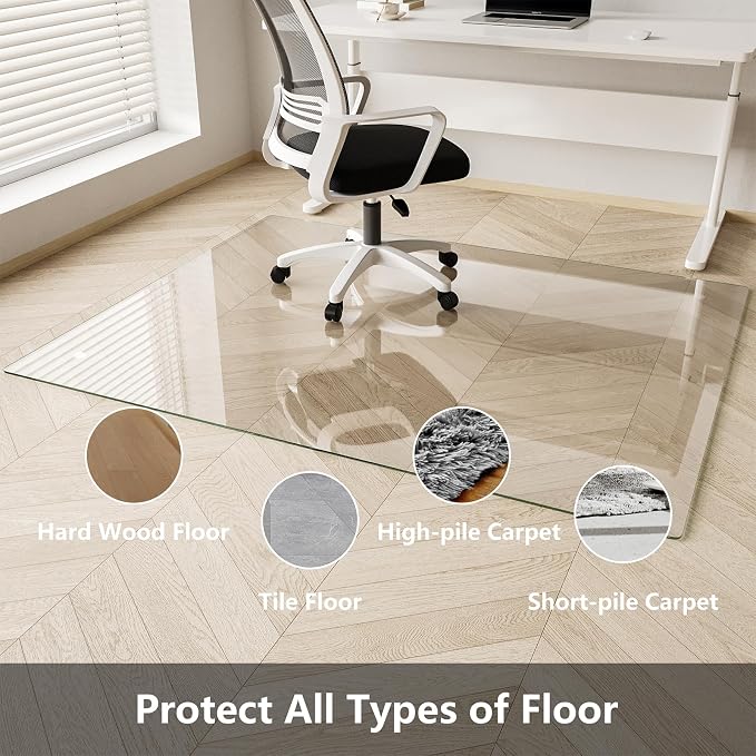 Koonmi Glass Chair Mat for Carpet, Tempered Glass 46"x46" Office Chair Mat - Image 3
