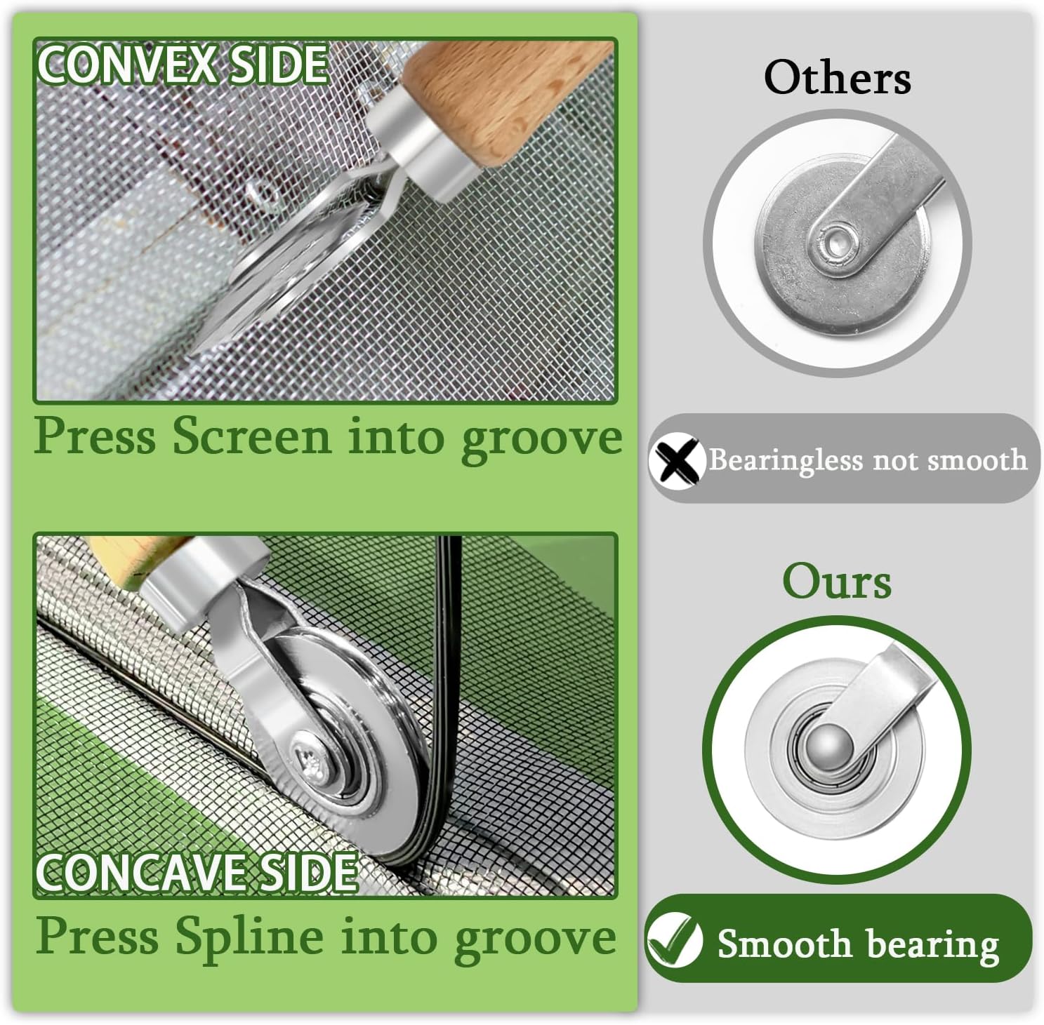 Screen Repair Kit/Tool, King&Charles Screen Roller Tool, Steel Roller with Bear, 32 ft Spline, Removal Hook, 3 in 1 Window Repair Kit, for Installing Door Window Mesh.