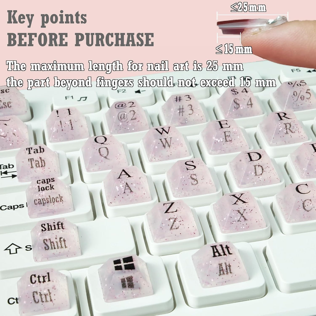 80 Pcs Keyboard Sticker for Long Nails Typing and Gaming, Symbolic and Alphanumeric Sticky Silicone Keys for Keyboards and Laptop (Sparkly Pink)
