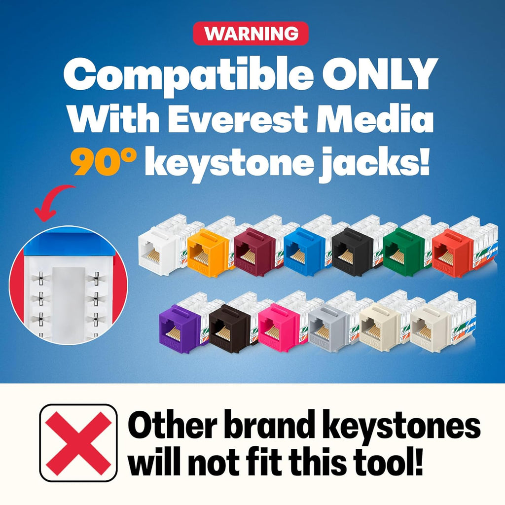 Everest easyJACK - 90° Angled Speed Termination Keystone Tool Set - with 20-Pack of RJ45 Cat6 Keystone Jacks in Yellow (Slim Profile Design) - Time Saver Network Punch Down Tool Cat6