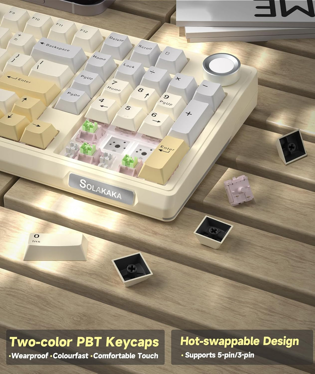 KI99 Pro 96% Wireless Mechanical Gaming Keyboard, Creamy Keyboard with Number Pad, Hot-Swappable Pre-Lubed Switches, Gasket Structure RGB Keyboards for Gamer/PC/Laptop(Beige White)