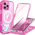 BERFY Magnetic for iPhone 16 Pro Max Case, Compatible with MagSafe, [Built-in 9H Tempered Glass Screen Protector & Upgraded Camera Protection] Full Body Shockproof Phone case for 16 ProMax,Bright Pink