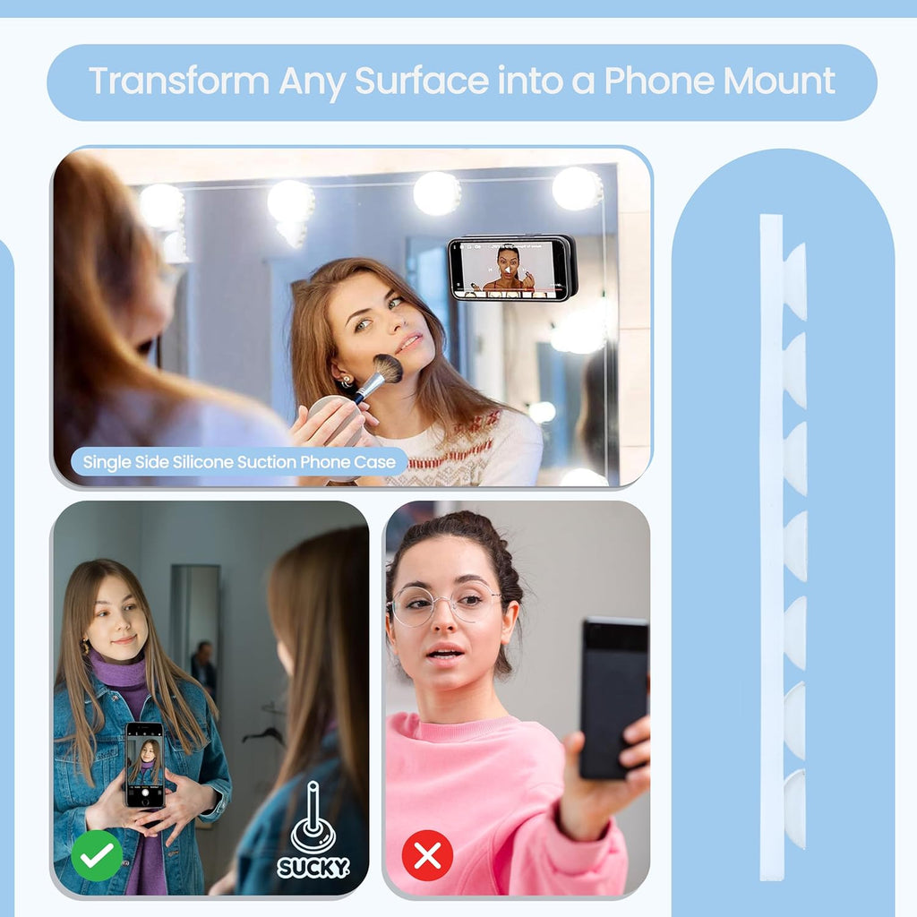 SUCKY Silicone Suction Phone Case Adhesive Octo Cup Buddy Mount - Anti-Slip Holder, Hands-Free Phone Accessory for iPhone & Android - Sticky Grip for Selfies, Videos - Clear