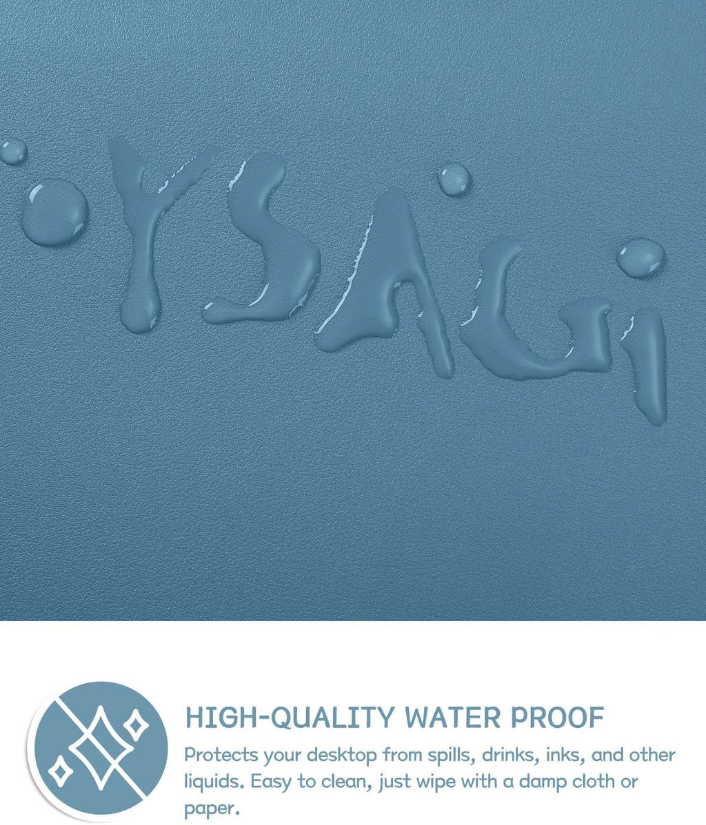 YSAGi Non-Slip Leather Desk Pad L Size, Waterproof Laptop Computer Desk Keyboard Mat, Table Protector Blotter Mat, Large Mouse Pad for Office/Work/Home/Decor(Blue, 35.4" x 17")