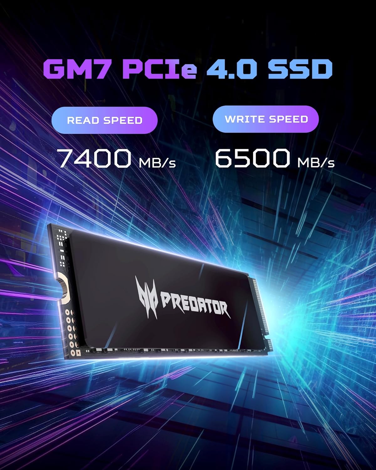 Predator GM7 2TB SSD: M.2 2280 PCIe Gen 4 x4 NVMe 2.0, Read Speed Up to 7400 MB/s, Internal PC Solid State Drive for Laptop, Desktop and PS5 - BL.9BWWR.119