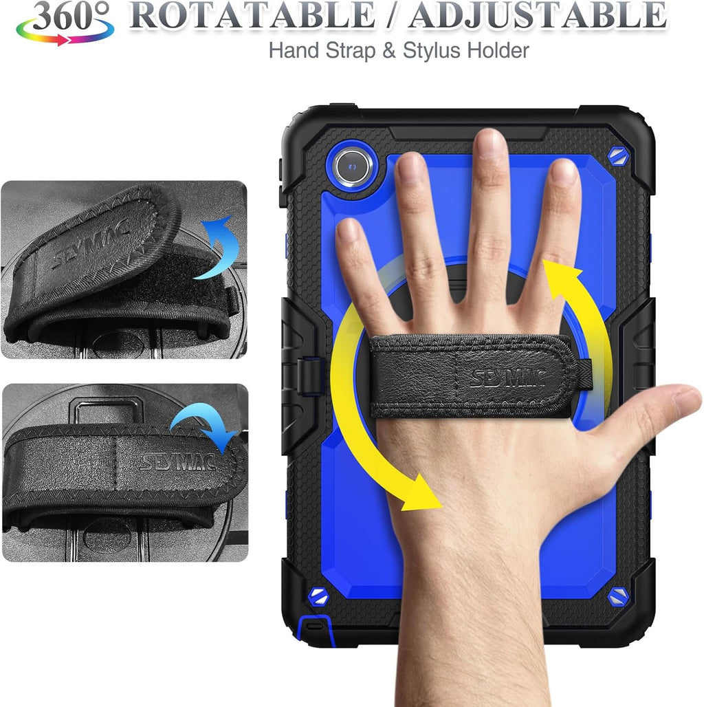 SEYMAC stock Tablet Case for Lenovo Tab M11 (TB-330FU/TB-330XU) 11 inch Drop-Proof Protection Cover with 360° Rotate Stand & Strap [Pen Holder] & Screen Protector/K11/Xiaoxin Pad 2024, Blue+Black