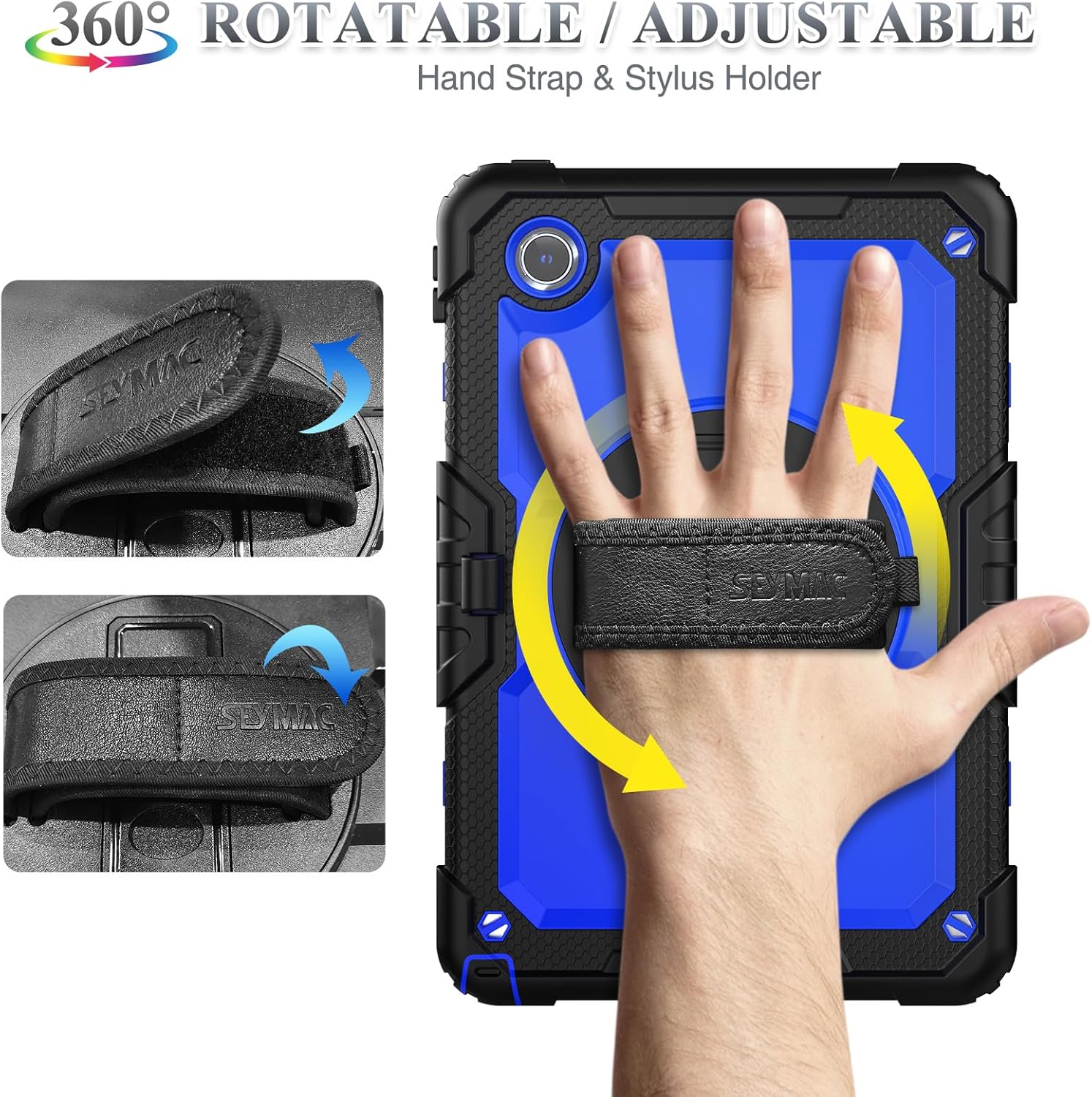 SEYMAC stock Tablet Case for Lenovo Tab M11 (TB-330FU/TB-330XU) 11 inch Drop-Proof Protection Cover with 360° Rotate Stand & Strap [Pen Holder] & Screen Protector/K11/Xiaoxin Pad 2024, Blue+Black