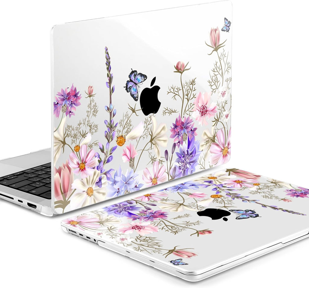 DONGKE for M4 MacBook Pro 16 Inch Case 2024 2023 2021 A3403 A3186 M3 A2991 M2 A2780 M1 A2485 Pro/Max Chip, Plastic Hard Shell Case & Keyboard Cover for Mac Pro 16 with Touch ID, Butterfly Floral