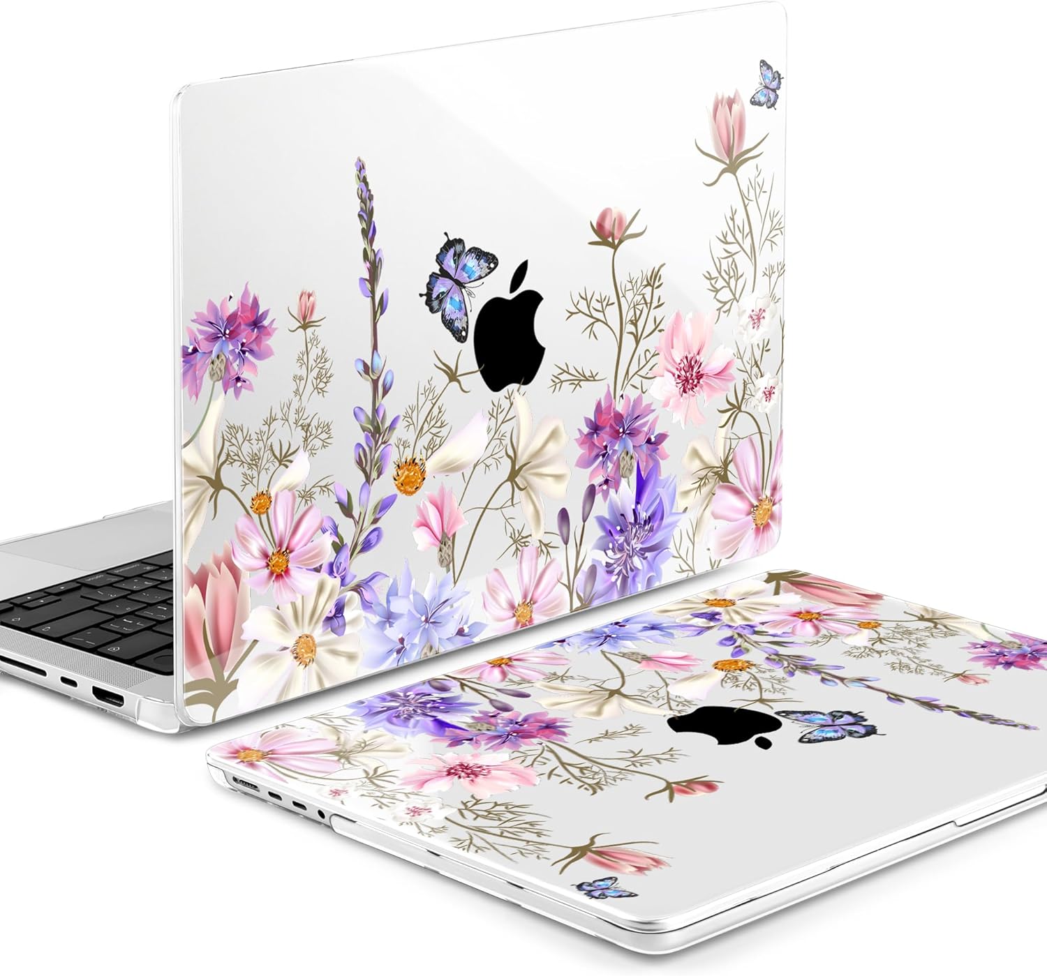 DONGKE for M4 MacBook Pro 16 Inch Case 2024 2023 2021 A3403 A3186 M3 A2991 M2 A2780 M1 A2485 Pro/Max Chip, Plastic Hard Shell Case & Keyboard Cover for Mac Pro 16 with Touch ID, Butterfly Floral